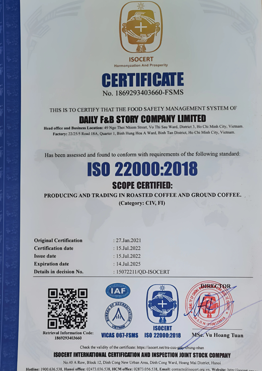 ISO 22000:2018 Certificate